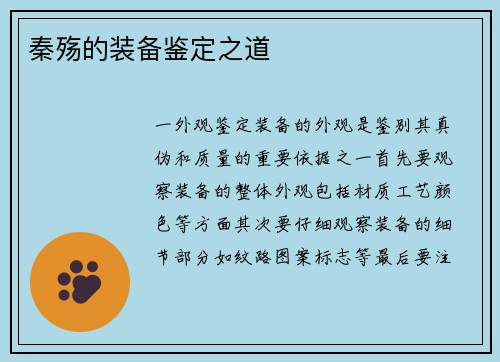 秦殇的装备鉴定之道